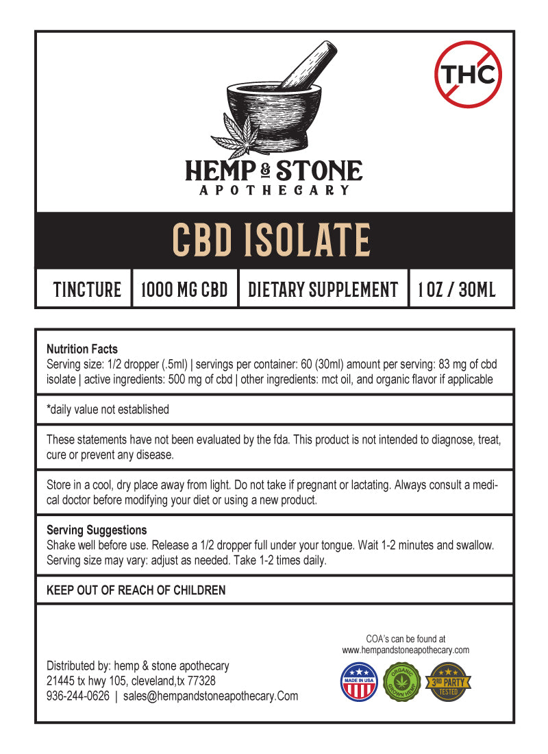 Hemp & Stone Apothecary CBD Isolate Tincture 1000mg