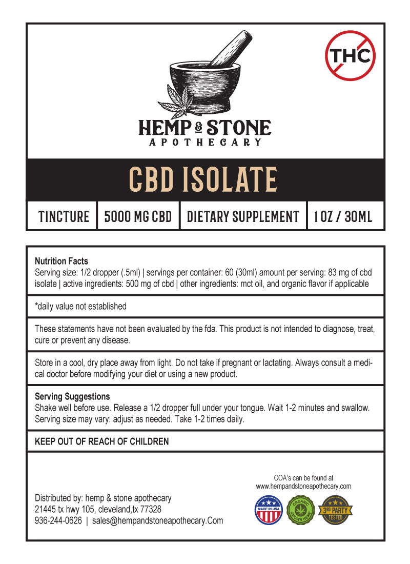 Hemp & Stone Apothecary CBD Isolate Tincture 5000mg