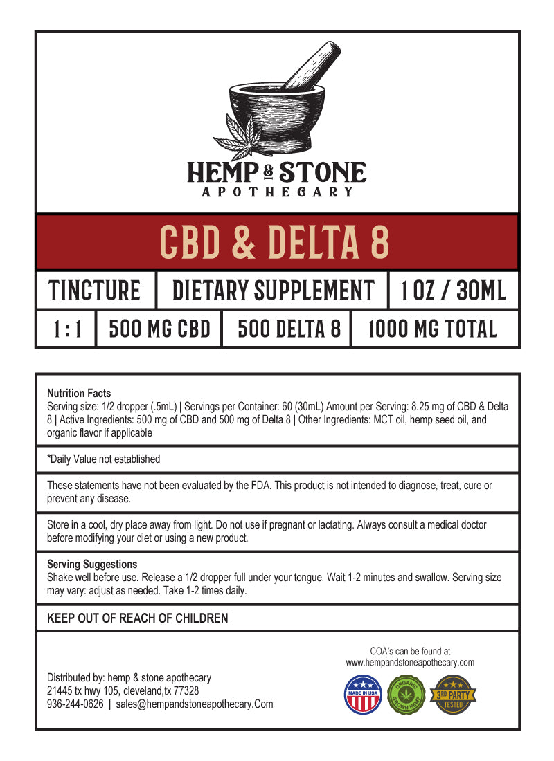 Hemp & Stone Apothecary CBD & Delta 8 Tincture 500 mg