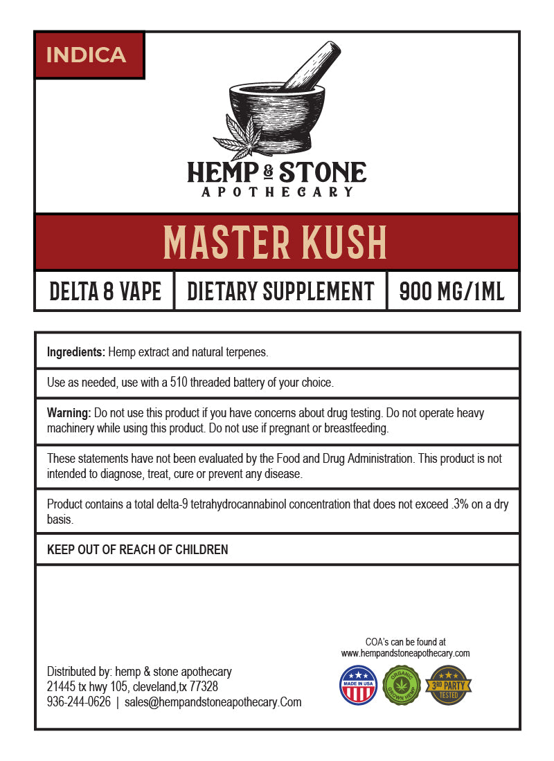 Hemp & Stone Apothecary Delta 8 Vape (Indica)