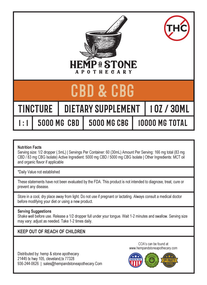 Hemp & Stone Apothecary CBD & CBG Tincture 10000mg