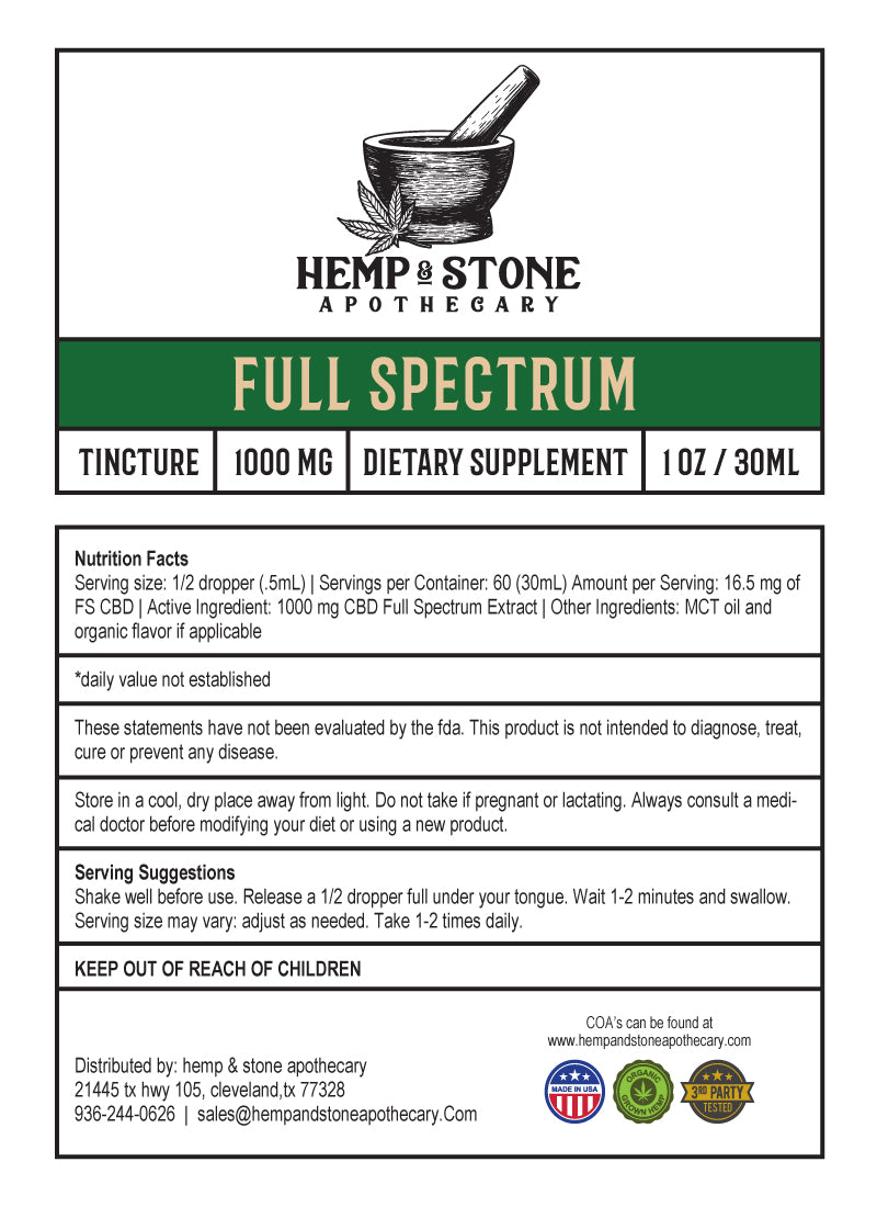 Hemp & Stone Apothecary Full Spectrum CBD Tincture 1000mg