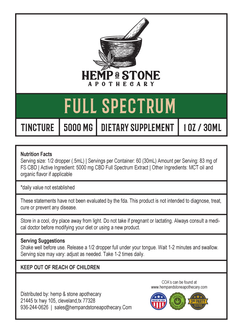 Hemp & Stone Apothecary Full Spectrum CBD Tincture 5000mg