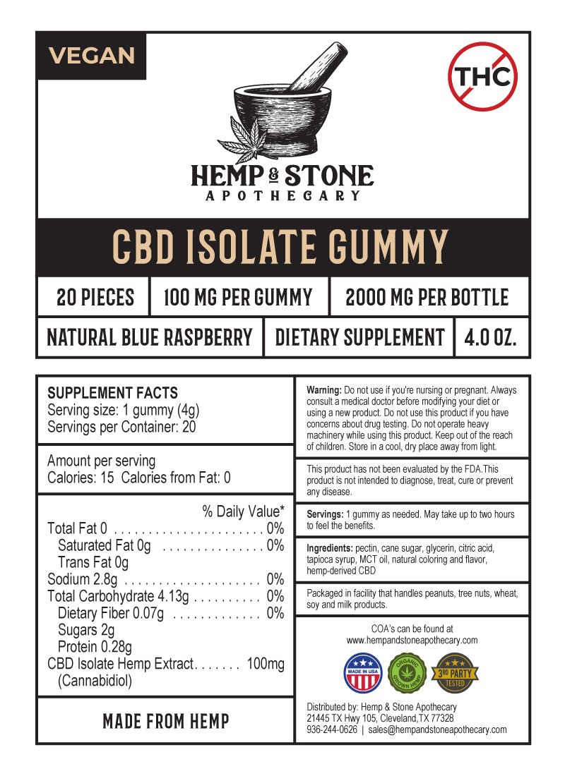 Hemp & Stone Apothecary 100mg CBD Isolate Gummy 2000mg